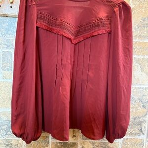 Ann Taylor Lace Yoke Long-Sleeve Blouse